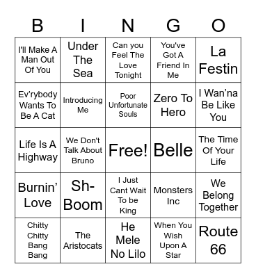 Disney Bingo Card