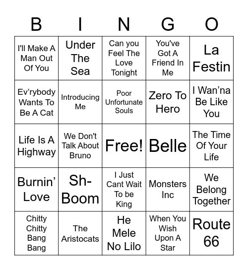 Disney Bingo Card