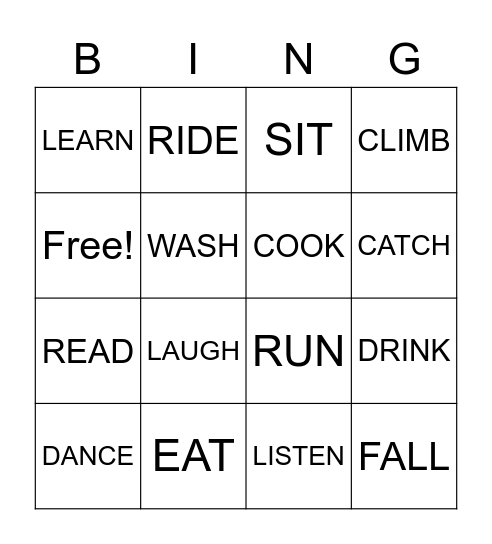 VERB BINGO Card