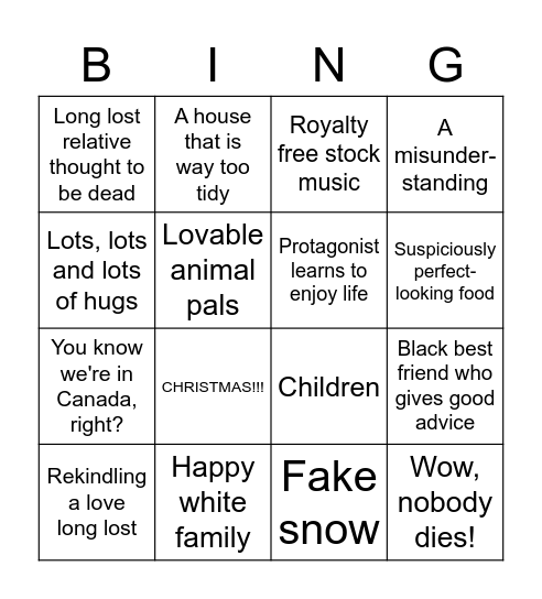 Hallmark  Channel Original Movie Bingo Card