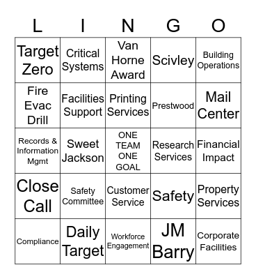 GENERAL SERVICES Bingo Card