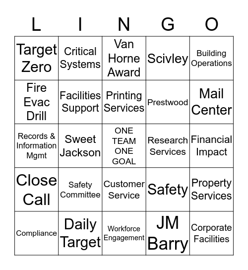 GENERAL SERVICES Bingo Card