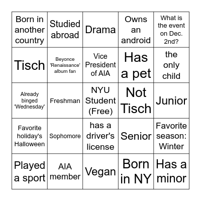 AIA MIXER BINGO Card