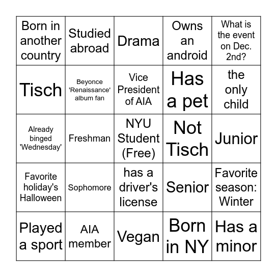 AIA MIXER BINGO Card