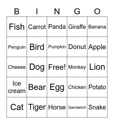 Animals Bingo Card