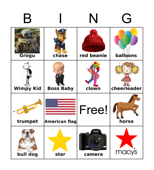 Thanksgiving Parade Bingo! Bingo Card