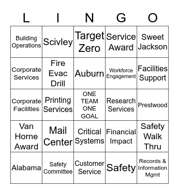 GENERAL SERVICES Bingo Card