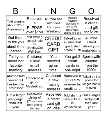 Phonathon Caller BINGO Card