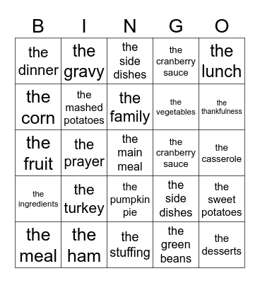 Thanksgiving Festessen auf Eng.- call auf Deutsch Bingo Card