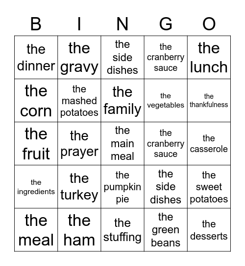 Thanksgiving Festessen auf Eng.- call auf Deutsch Bingo Card