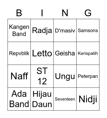 Band Indonesia Bingo Card