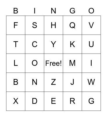 Alphabet Bingo Card