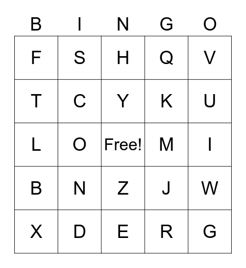 Alphabet Bingo Card