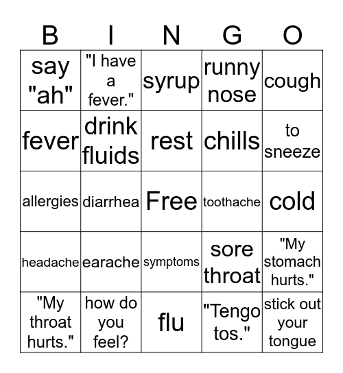 La salud Bingo Card