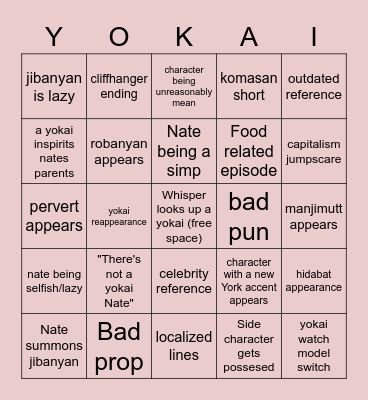 yokai watch bingo Card