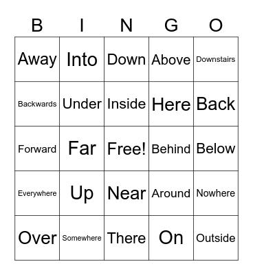 Adverbs of Place Bingo Card