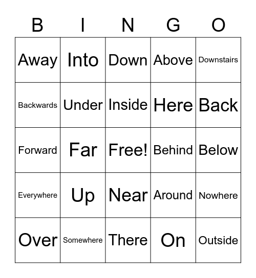 Adverbs of Place Bingo Card