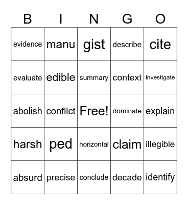 Bailes Vocabulary 1 Bingo Card