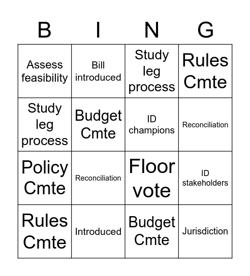 Legislative Bingo Card