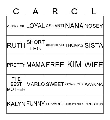 CAROL'S 65TH BIRTHDAY BINGO Card