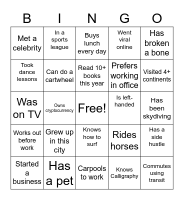 Networking Bingo Card