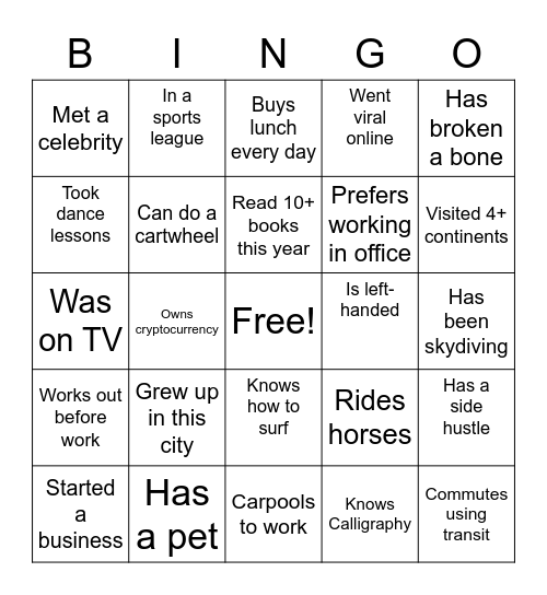 Networking Bingo Card