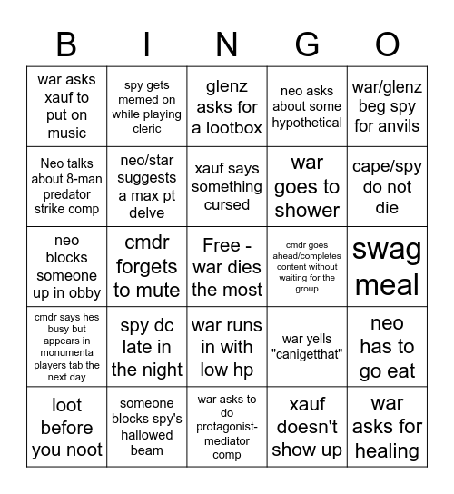 TA Bingo Card Bingo Card