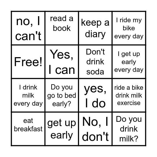 I get Up Early Bingo Card