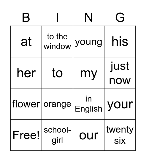 2a Lesson 26-29 Bingo Card