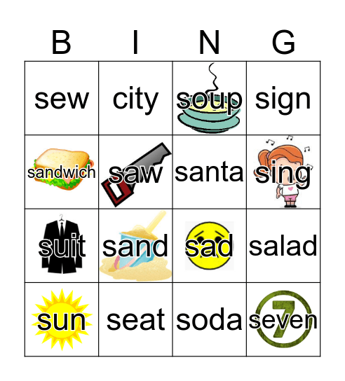 Initial /s/ Bingo Card