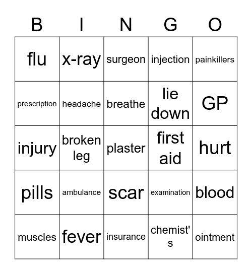 Health / Doctor Bingo Card