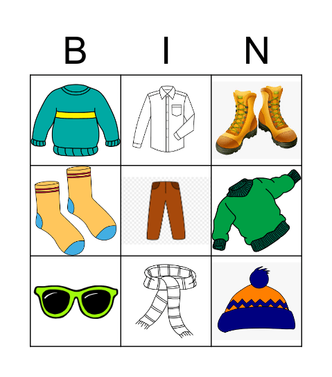 Clothes, clothes, clothes! Bingo Card