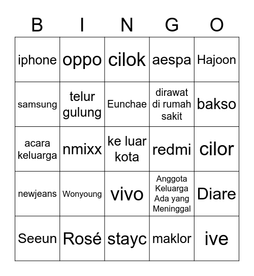 Mary Bingo Card