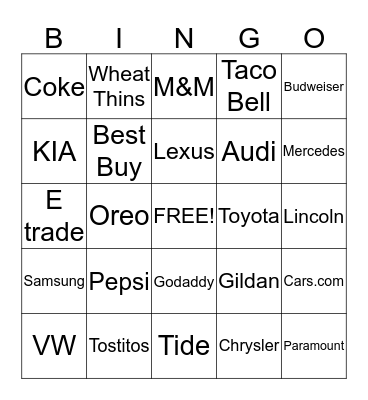 Super Bowl Bingo Card