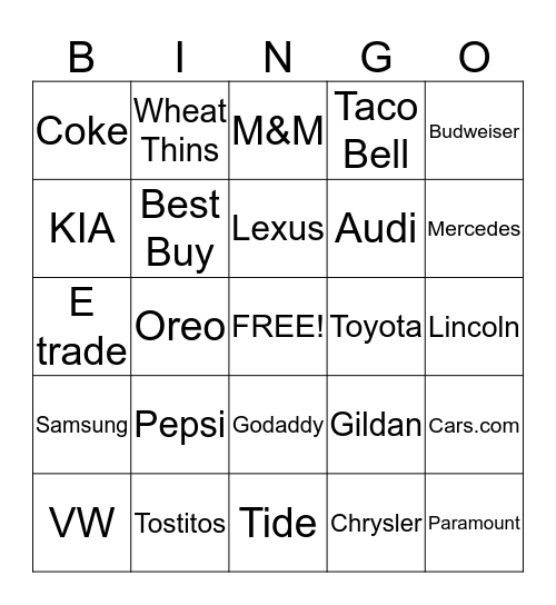 Super Bowl Bingo Card