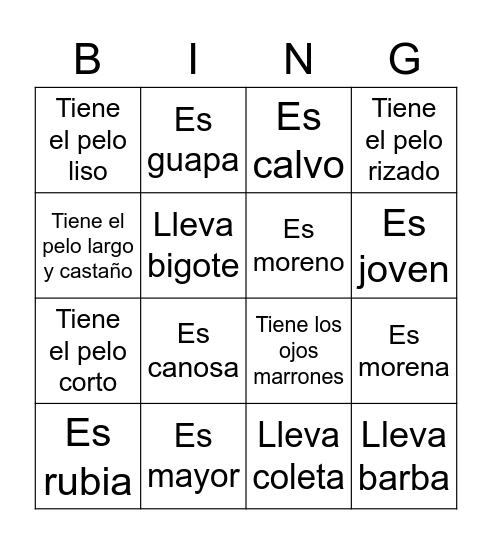 Aparencía Bingo Card