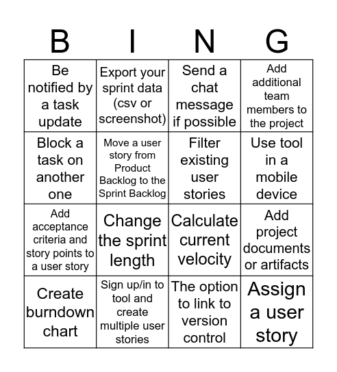 Agile Tools Bingo Card