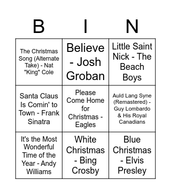 Music Song Bingo Card