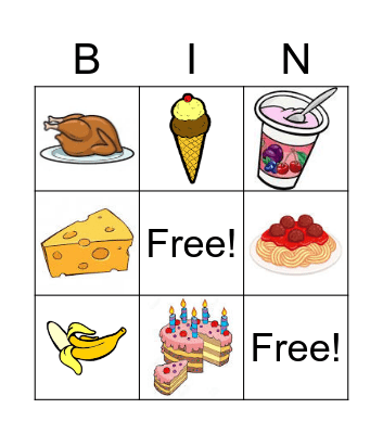 Bingo- "Food" Bingo Card