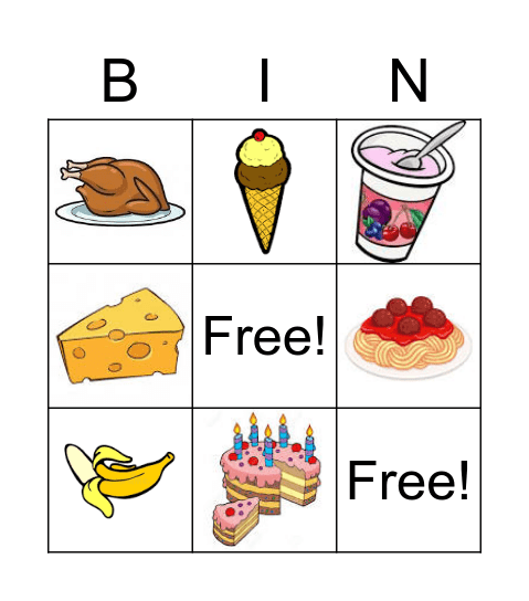 Bingo- "Food" Bingo Card