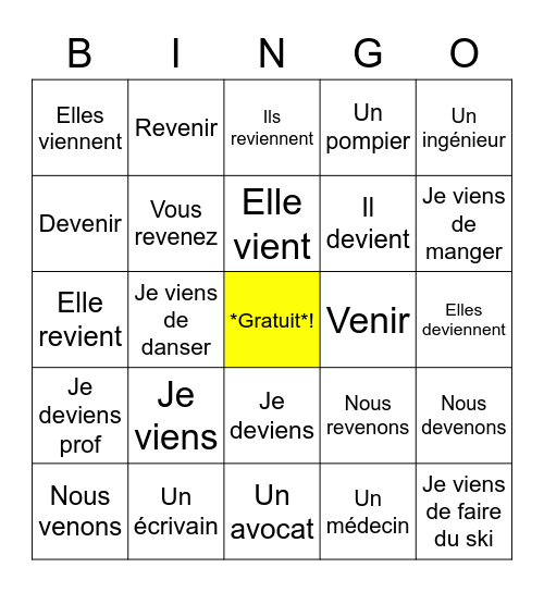 Les Carrieres + Venir Bingo Card