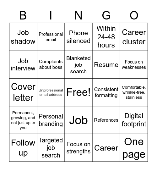 Career BINGO Card
