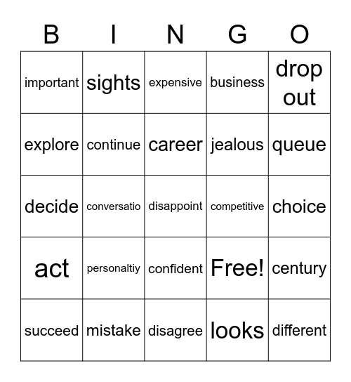 Mixed Vocabulary III Bingo Card