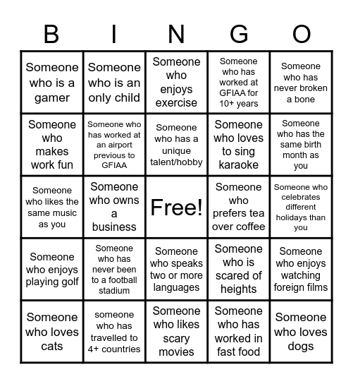 Gerald R. Ford International Airport Authority Annual Holiday Celebration 2022 Bingo Card