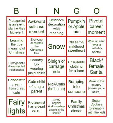 Christmas Movie Bingo Card