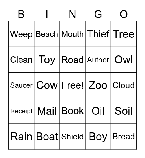 Vowel Digraph Bingo Card