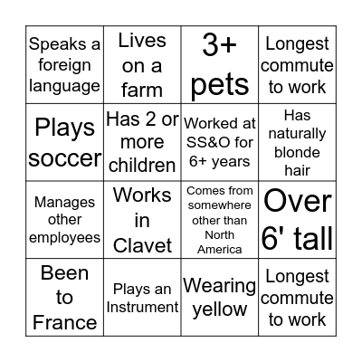 Getting to Know SS&O Bingo Card