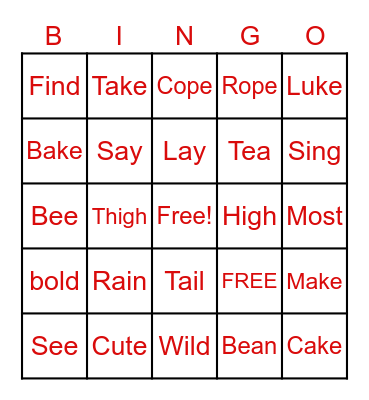 Long vowels Bingo Card