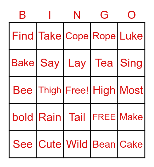 Long vowels Bingo Card