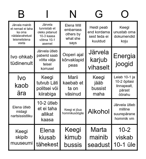 10-1 ja 10-2 Riia trip Bingo Card